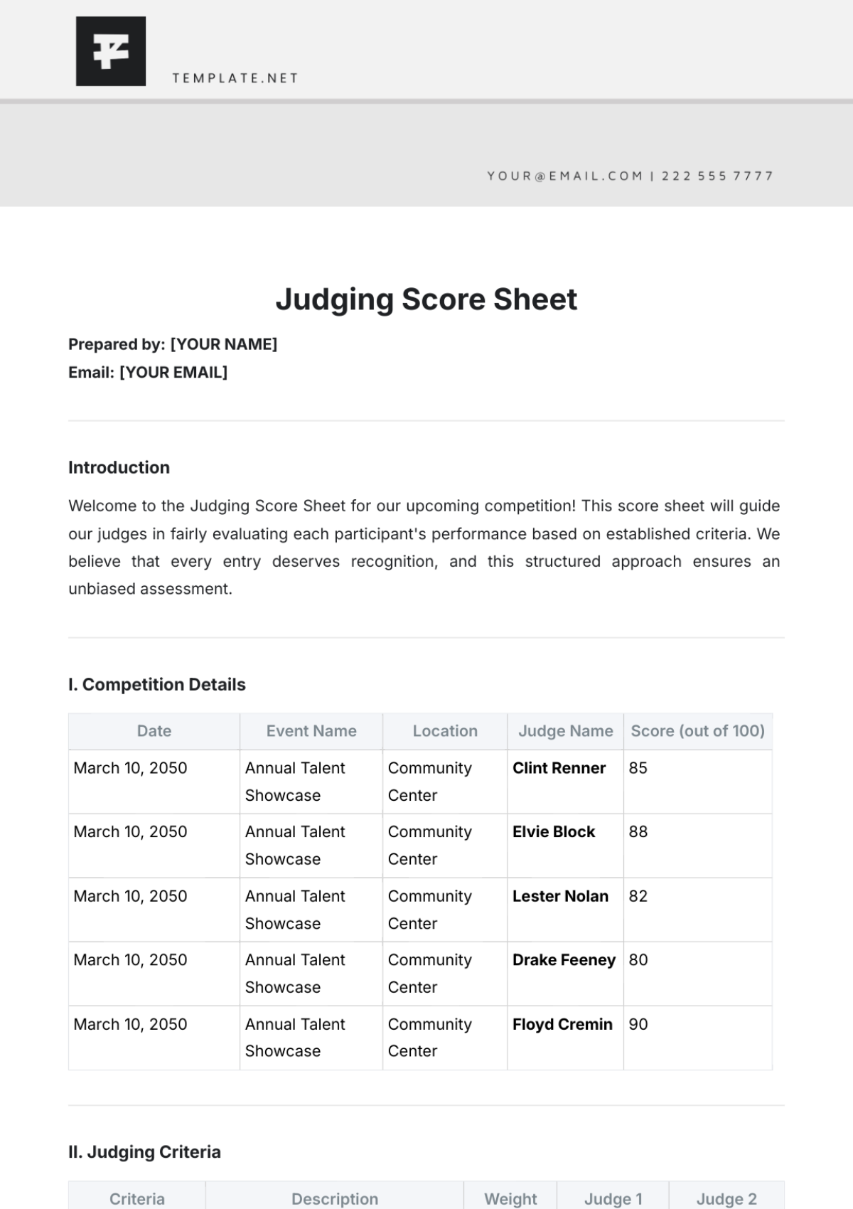 Judging Criteria Templates